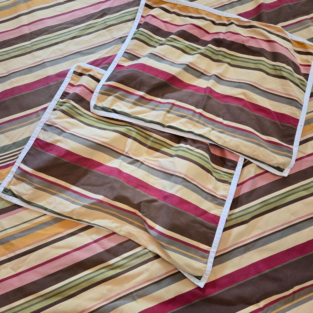 Full/Queen Duncan‎ Stripes POTTERY BARN Heavy Duvet Cover 2 STD Shams Reversible